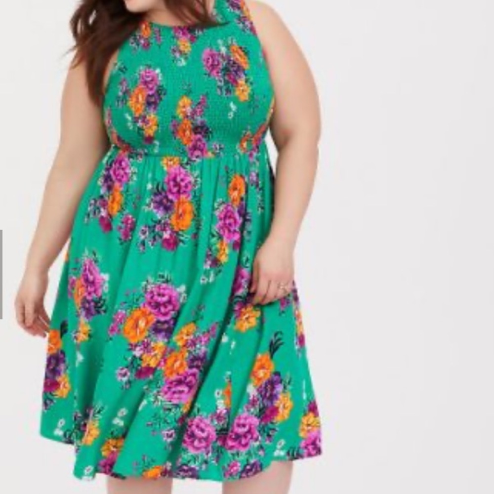 Torrid smocked tropical midi dress